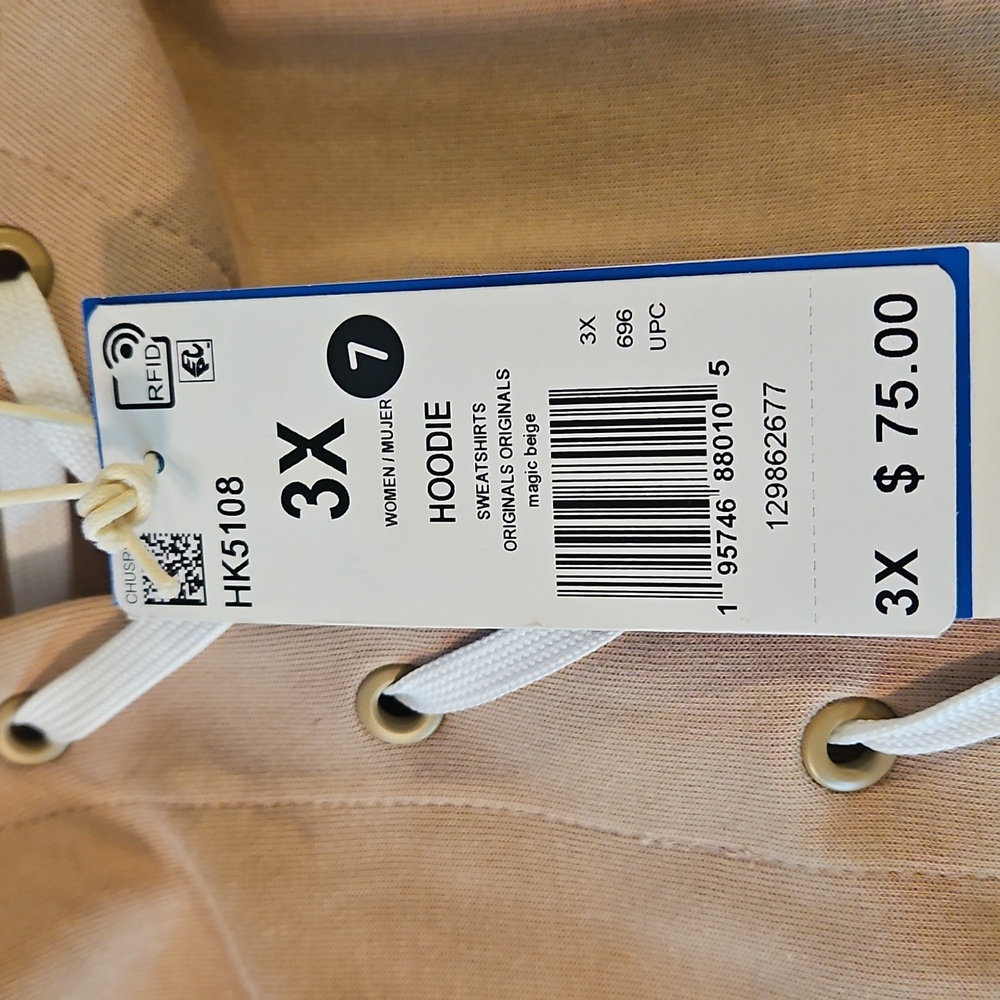 adidas | NWT Women's Tan Lace-Up Front Pockets Crop Sweatshirt Hoodie Sz 3X - Picture 10 of 11